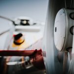 Close up detail of helicopter tail rotor.